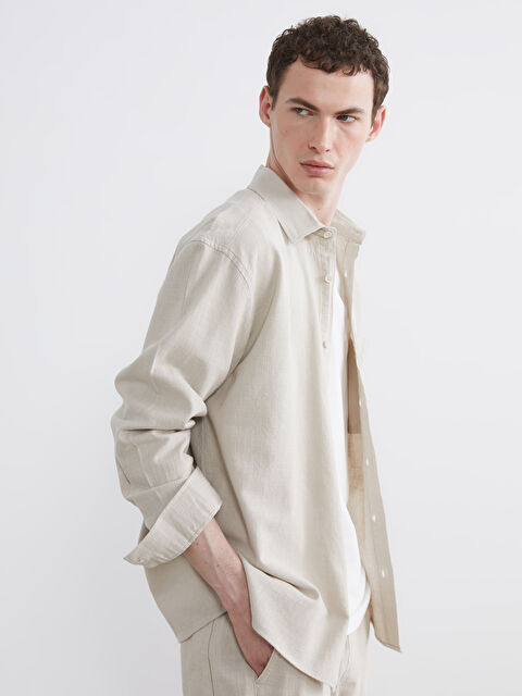 XSIDE Regular Fit Erkek Keten Görünümlü Gömlek - S63626Z8-G6E