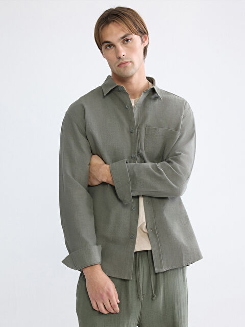 XSIDE Regular Fit Erkek Keten Görünümlü Gömlek - S63626Z8-YAG