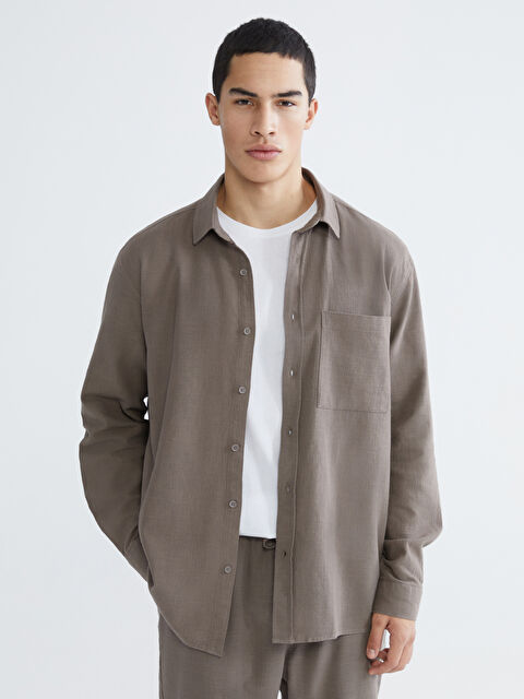 XSIDE Regular Fit Erkek Keten Görünümlü Gömlek - S63626Z8-PSD
