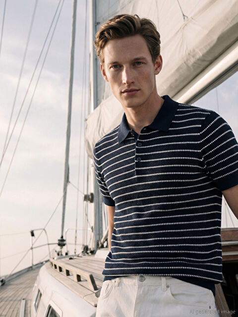 SOUTHBLUE Polo Yaka Çizgili Erkek Triko Kazak - S63660Z8-LGS