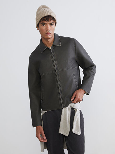 XSIDE Мъжко яке от изкуствена кожа с класическа кройка - S63701Z8-SHP
