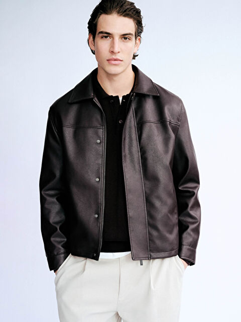 LCW Vision Standart Kalıp Erkek Deri Görünümlü Mont - S63720Z8-JNU