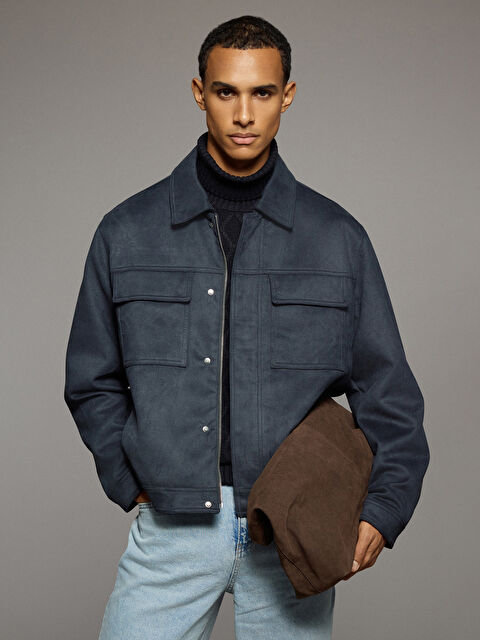 LCW Vision Rahat Kalıp Ceket Yaka Süet Erkek Mont - S63725Z8-DK5