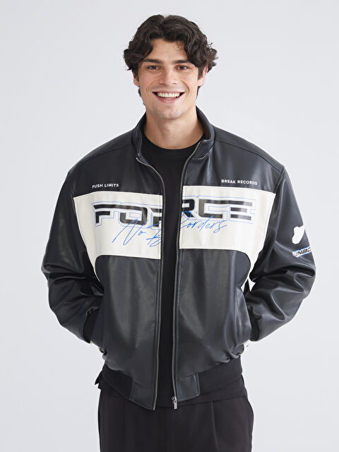 XSIDE Standart Kalıp Dik Yaka Erkek Deri Görünümlü Mont - S63956Z8-CVL