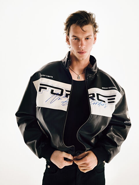 XSIDE Standart Kalıp Dik Yaka Erkek Deri Görünümlü Mont - S63956Z8-CVL