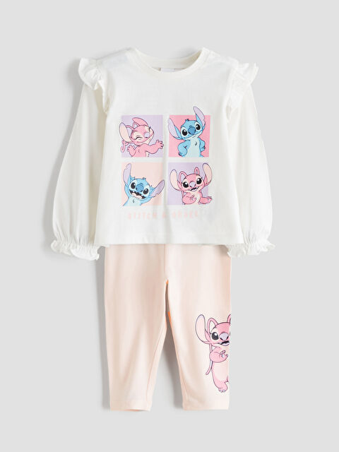 LCW baby Stitch & Angel Baskılı Kız Bebek Tişört ve Tayt - S63988Z1-FDV