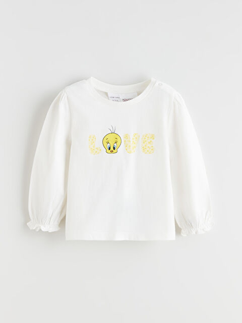 LCW baby Tweety Baskılı Kız Bebek Uzun Kollu Tişört