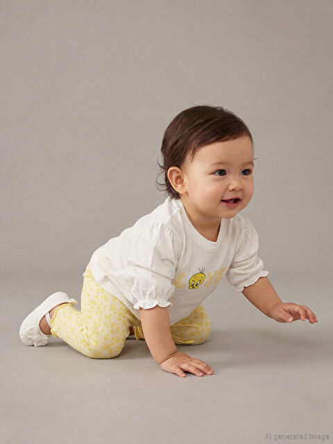 LCW baby Tweety Baskılı Kız Bebek Bluz ve Tayt - S64012Z1-FDV