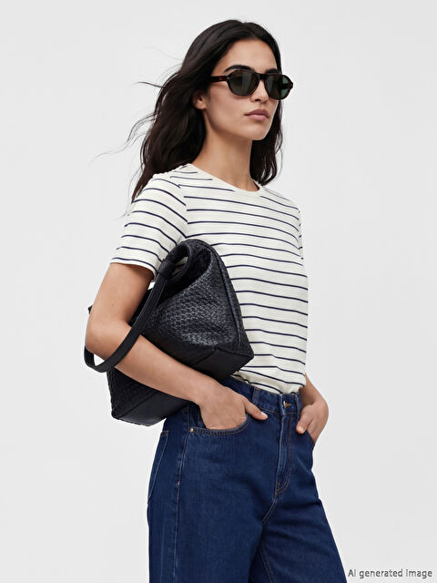 LCW EVERYDAY Bisiklet Yaka Çizgili Kadın Tişört