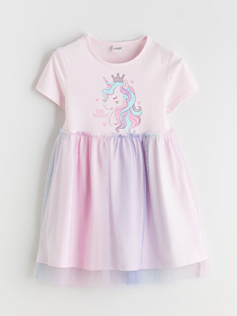 LCW Kids Bisiklet Yaka Baskılı Kız Çocuk Prenses Elbisesi - S64113Z1-QWM