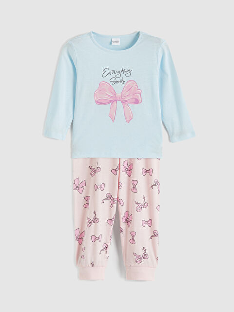 LCW Kids Girls' Pajama Set with Ribbon Print - S64136Z1-QWV