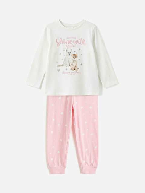 LCW Kids Bisiklet Yaka Baskılı Kız Bebek Pijama Takım - S64169Z1-FDU