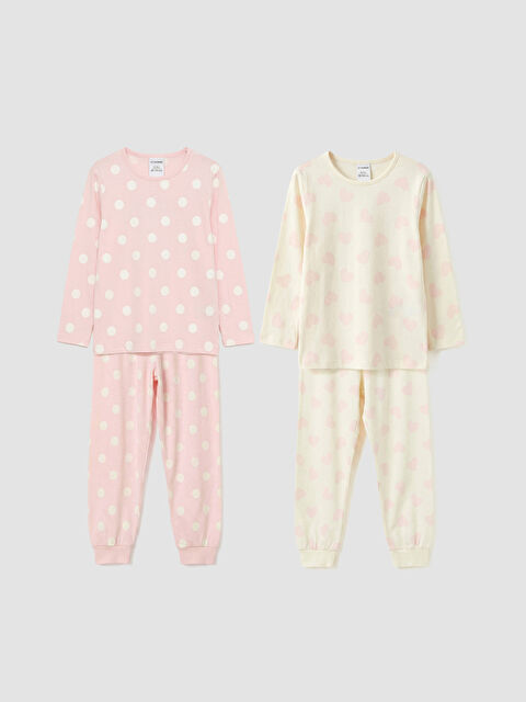 LCW Kids Bisiklet Yaka Desenli Kız Çocuk Pijama Takımı 2'li - S64180Z1-LSZ