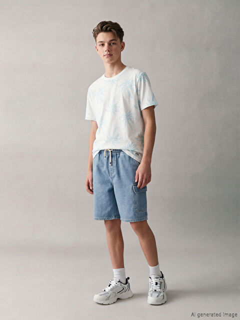 LCW Kids Beli Lastikli Erkek Çocuk Kargo Jean Şort