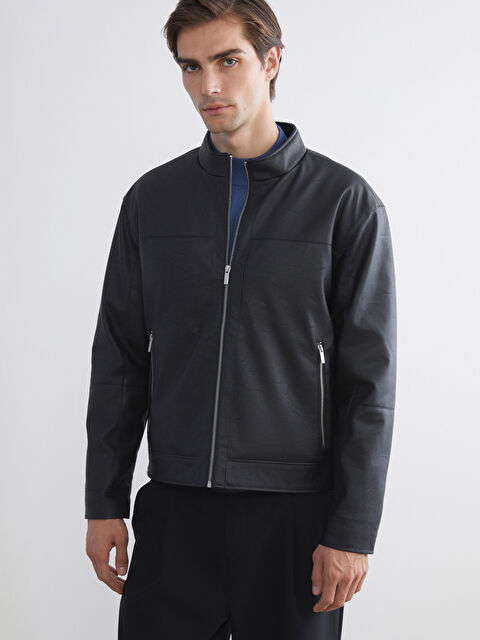 LCW Vision Standart Kalıp Dik Yaka Erkek Deri Görünümlü Mont - S64255Z8-CVL