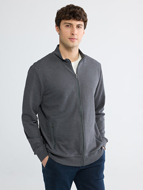 LCWAIKIKI Classic سويتشيرت رجالي كلاسيك فيت، ياقة واقفة، بسحاب أمامي. - S64289Z8-D5D