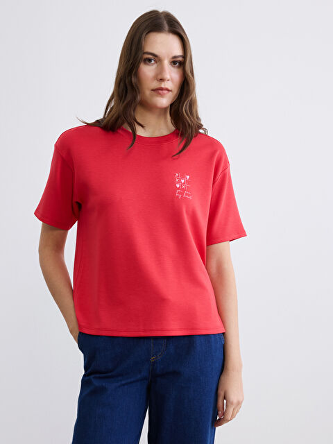 LCW Comfort მრგვალი საყელო ნაბეჭდი ქალის მაისური - S64356Z8-GZX