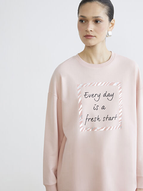 LCW Modest Printed Crew Neck Women's Sweatshirt Tunic - S64394Z8-G3G