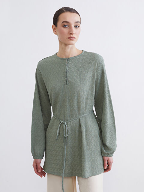 LCW Modest تونیکی یه‌خه‌ خڕ نەخشدار بە پەیوەندی کمر - S64401Z8-GN2