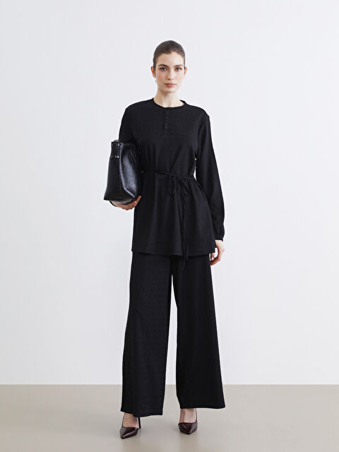 LCW Modest Textured wide-leg women's trousers with an elasticated waist. - S64402Z8-CVL