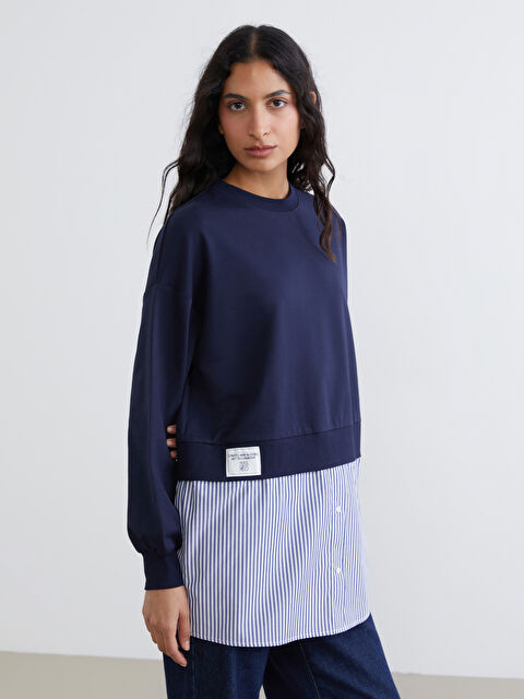 LCW Modest Striped Oversized Women's Sweatshirt Tunic - S64409Z8-HKF