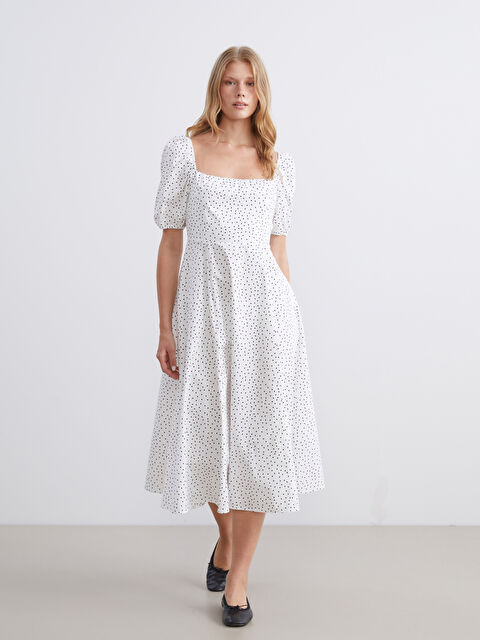 XSIDE Polka Dot Puff Sleeve Fitted Waist Midi Women's Dress - S64471Z8-LU7