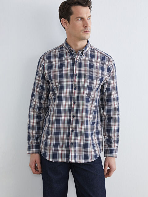 LCWAIKIKI Classic Regular Fit Uzun Kollu Ekose Armürlü Erkek Gömlek - S64472Z8-LLH