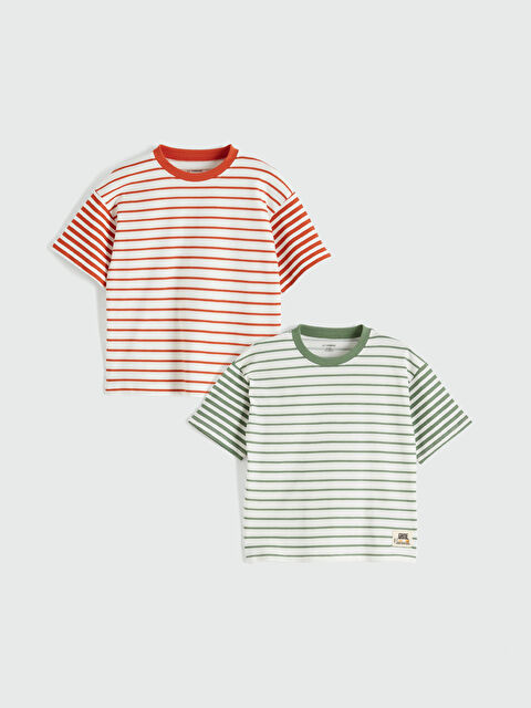 LCW Kids Bisiklet Yaka Çizgili Erkek Çocuk Tişört 2'li - S64512Z1-LSP