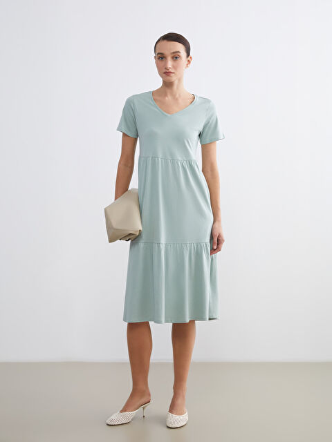 LCW Comfort дөңгелек жағалы қабатталған көйлек - S64588Z8-GJM