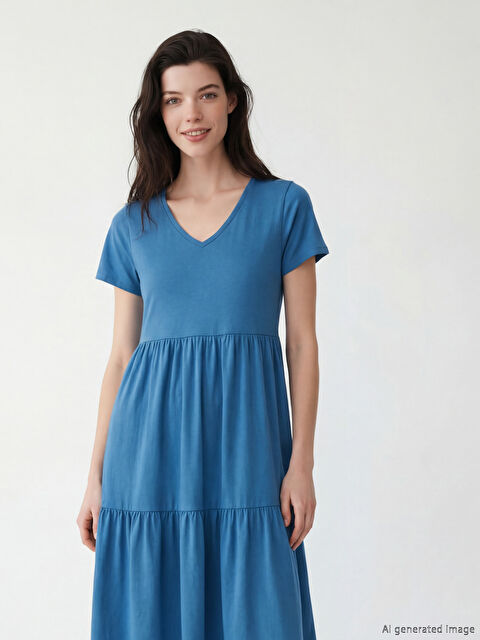 LCW Comfort Многослойное платье с круглым вырезом