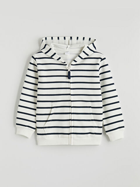 LCW Kids Kapüşonlu Çizgili Erkek Çocuk Fermuarlı Sweatshirt - S64640Z1-LRA