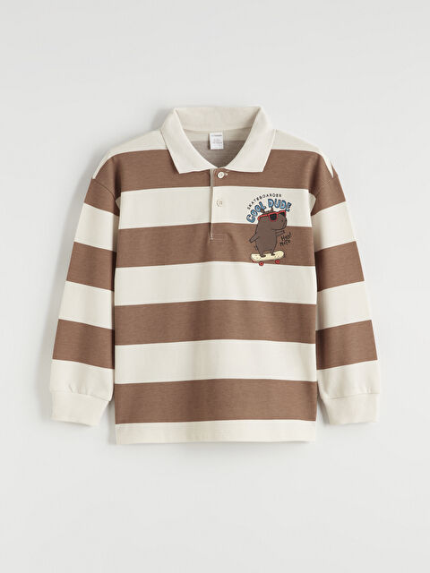 LCW Kids Polo Yaka Çizgili Baskılı Erkek Çocuk Tişört - S64651Z1-LEW