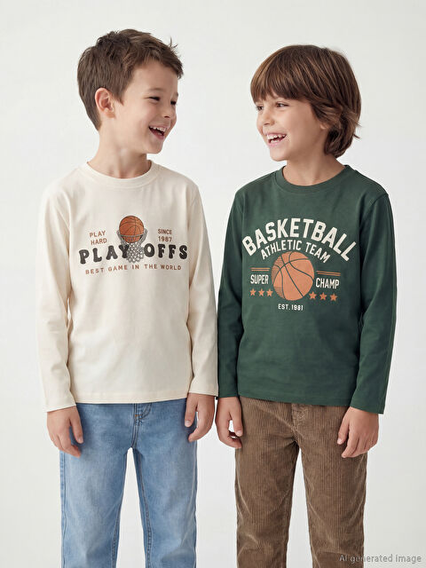 LCW Kids Bisiklet Yaka Baskılı Erkek Çocuk Tişört 2'li  - S64658Z1-HFB