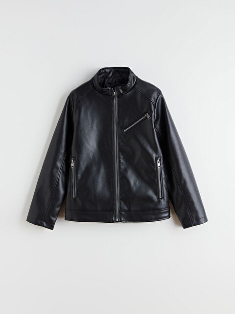 LCW Kids Deri Görünümlü Erkek Çocuk Mont - S64847Z4-CVL