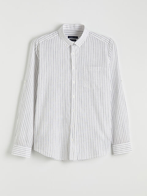 LCWAIKIKI Classic Regular Fit Çizgili Erkek Keten Karışımlı Gömlek - S64878Z8-LJX