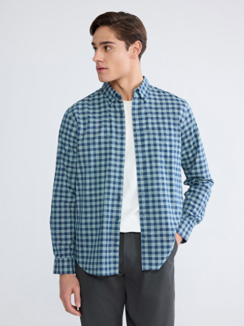 LCWAIKIKI Classic Κανονική Εφαρμογή Καρό Ποπλίνα Ανδρικό Πουκάμισο - S64895Z8-LME