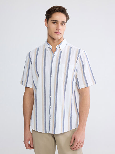 LCWAIKIKI Classic Regular Fit Striped Linen-Look Men's Shirt