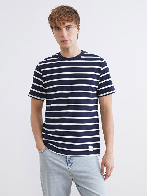 XSIDE Striped crew neck jersey T-shirt for men. - S64958Z8-LFC