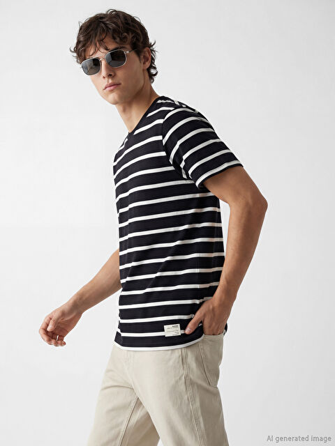 XSIDE Bisiklet Yaka Çizgili Penye Erkek Tişört - S64958Z8-LEG