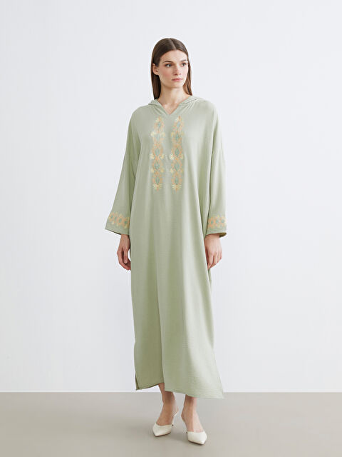 LCW Modest Hooded Embroidered Oversize Dress - S65037Z8-FLL