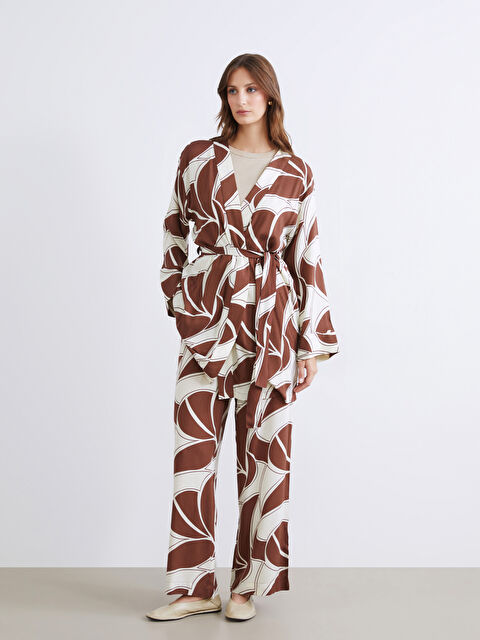 LCW Modest Elasticated Waist Patterned Wide Leg Women's Trousers - S65049Z8-LQY