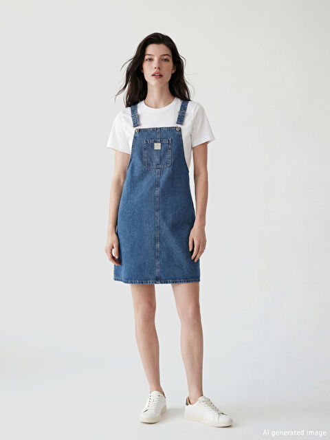 LCW Comfort шаршы жағалы әйелдерге арналған деним комбинезон