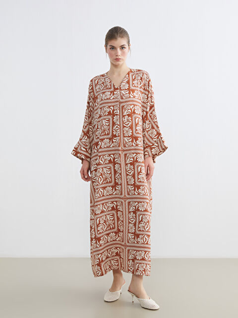 LCW Modest V-Neck Patterned Long Dress - S65080Z8-LR0