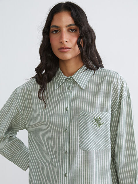 LCW Modest Striped Oversized Poplin Women's Shirt Tunic - S65083Z8-LFT
