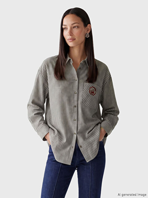 LCW Modest Tunique chemise oversize à rayures pour femme