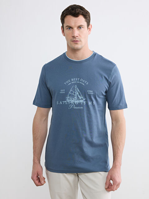 LCWAIKIKI Classic Bisiklet Yaka Baskılı Erkek Tişört - S65101Z8-8VC