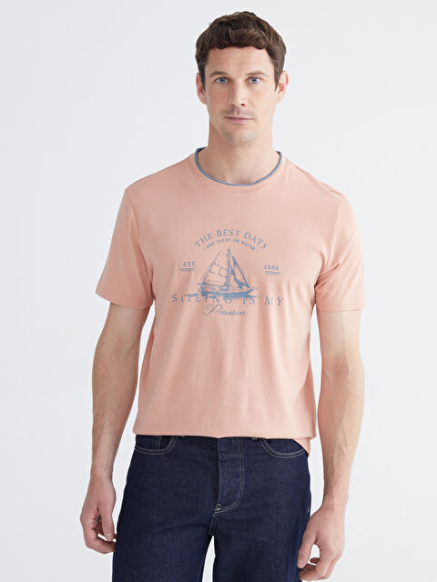 LCWAIKIKI Classic Bisiklet Yaka Baskılı Erkek Tişört - S65101Z8-1AE