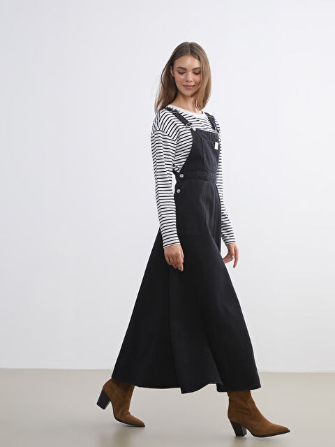 LCW Modest Square Neck Women's Denim Jumpsuit - S65113Z8-326