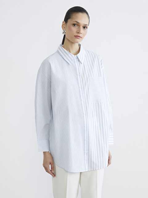 LCW Modest Striped Poplin Women's Shirt Tunic - S65114Z8-LEN