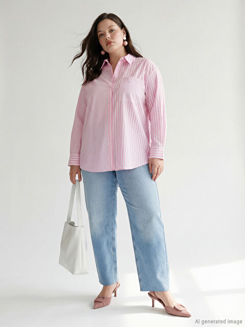 LCW Modest تونیکی کراسی پۆپلینی خەتخەتی ئافرەتان